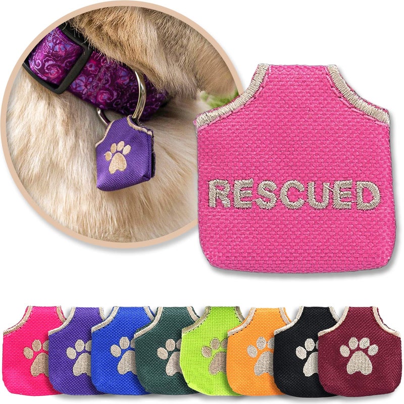 Woofhoofâ€™s Dog Tag Silencer, Quiets Dog ID Tags, for Dogs and Cats, Pink Rescued, 1.75 x 1.75 x .75 - Image 1
